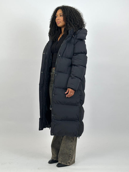 LONG ZIPPER PUFFER COAT BLACK 7580 PRE ORDER