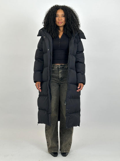 LONG ZIPPER PUFFER COAT BLACK 7580 PRE ORDER